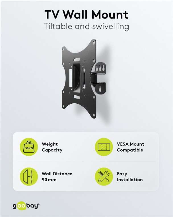 Goobay TV Wall Mount Basic FIXED (Size S) for TVs from 23" to 42", Tilt and Swivel
