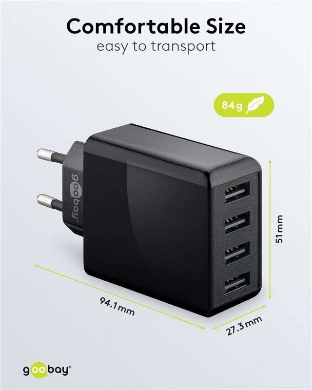 Goobay 30W 4-Port USB Charger - Black