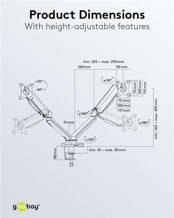 Goobay Double Monitor Mount with Gas Spring for monitors between 17" and 32"