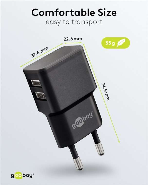 Goobay 12W Dual USB Charger - Black
