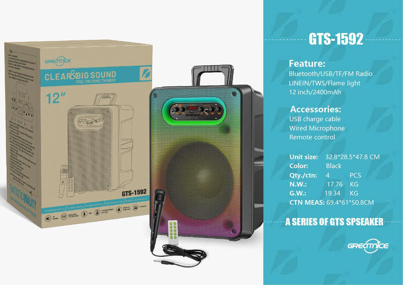 GTS-1592 Bluetooth 12" Speaker W/Mic+Remote
