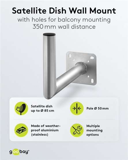 Goobay Aluminium Satellite Dish Wall Mount, 350 mm Wall Distance
