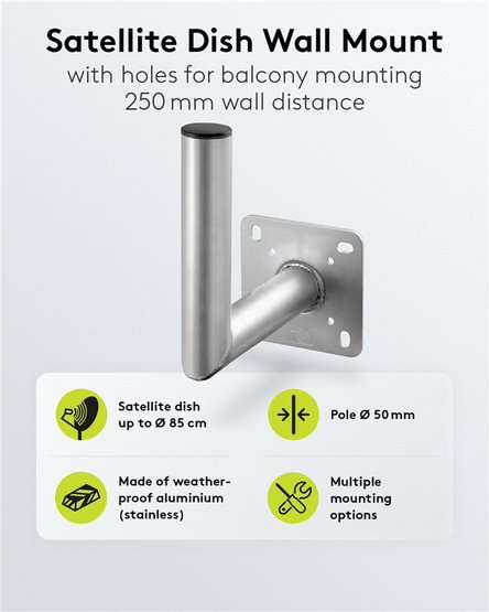 Goobay Aluminium Satellite Dish Wall Mount, 250 mm Wall Distance