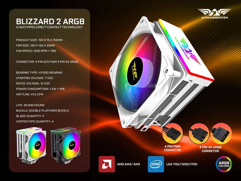 Armaggeddon Blizzard 2 ARGB CPU Cooler - Black
