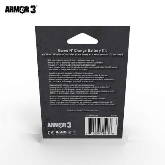 Armor3 Game N' Charge Battery Kit for Xbox Series X - Black