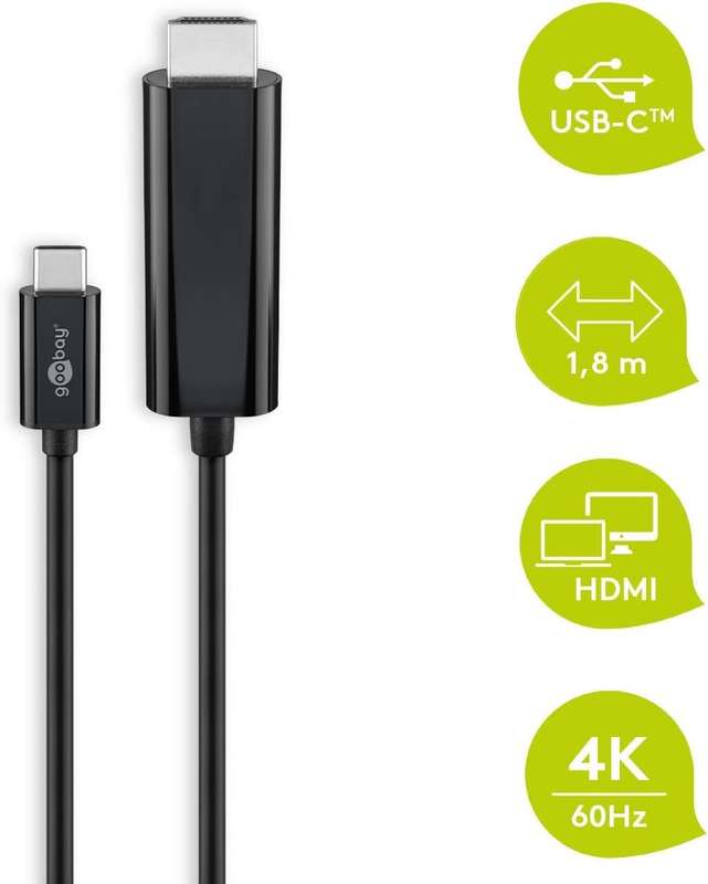 Goobay USB-C to HDMI Adapter 1.8n Cable (4k @ 60 Hz) - Black
