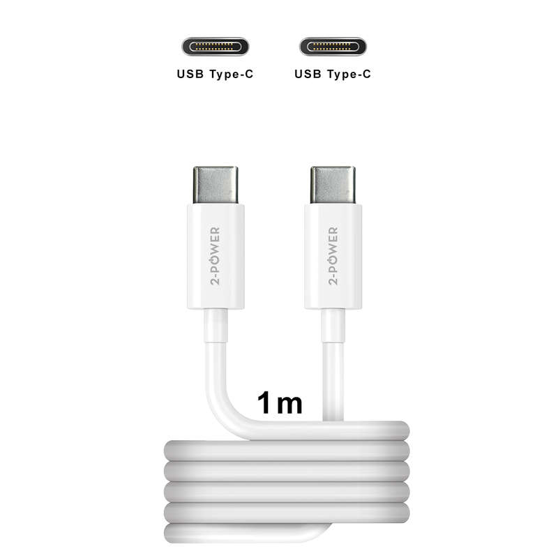 2-Power 1m 100W USB Cable USB-C to USB-C for Data and Charging | 2PUC1M05W