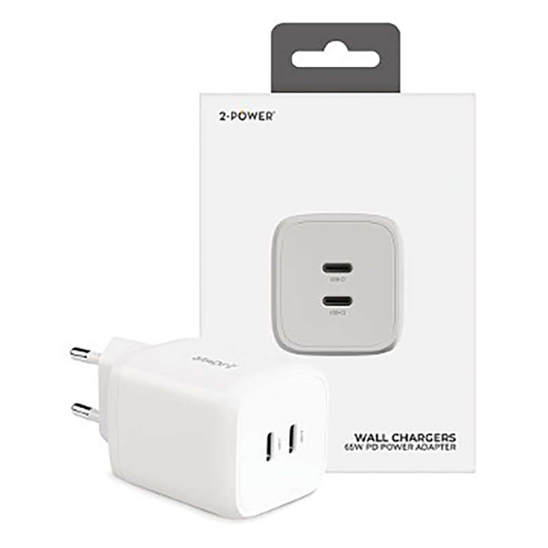 2-Power High Output 65W Dual USB Type-C Port Wall Charger | 2PWC65W02G-EU
