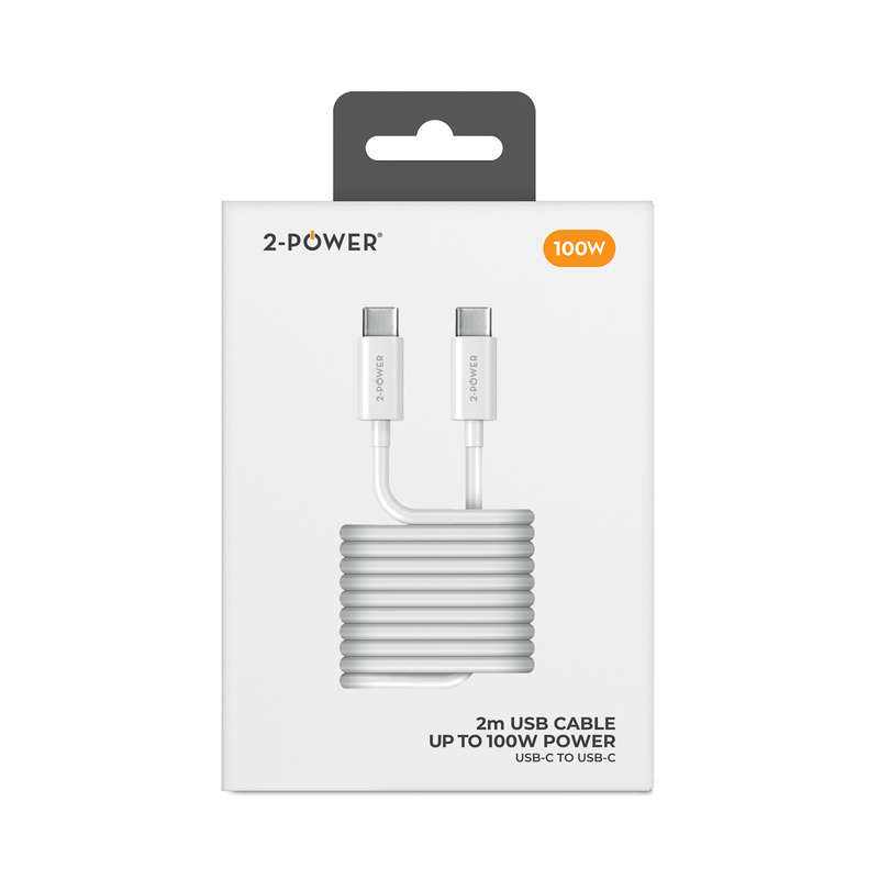 2-Power 2m 100W USB Cable USB-C to USB-C for Data and Charging | 2PUC2M06W
