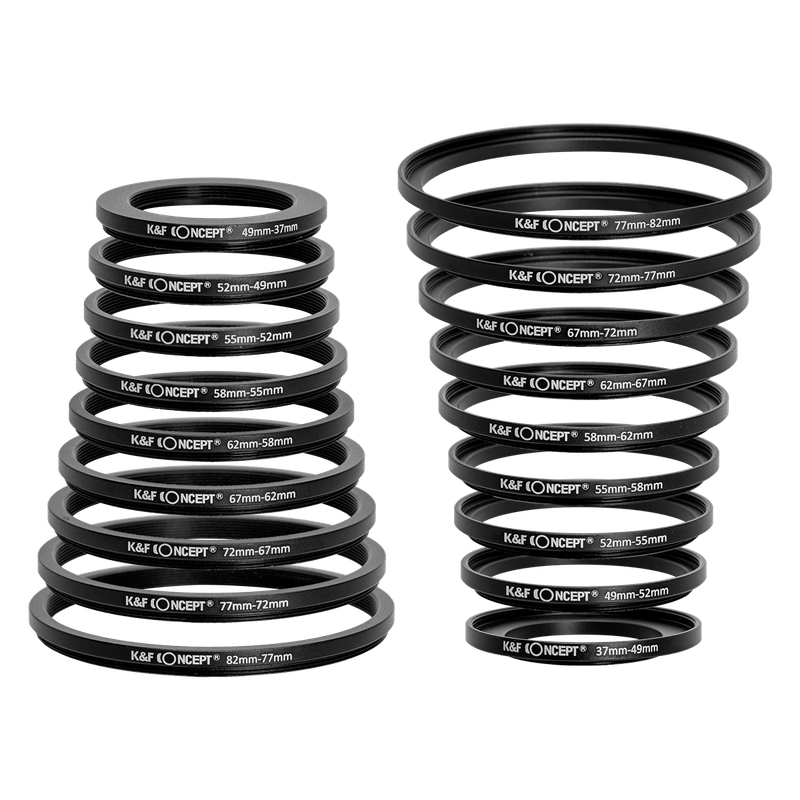 K&F 18 Piece Step Up and Step Down Adapter Ring Set 37mm-82mm | SKU0629