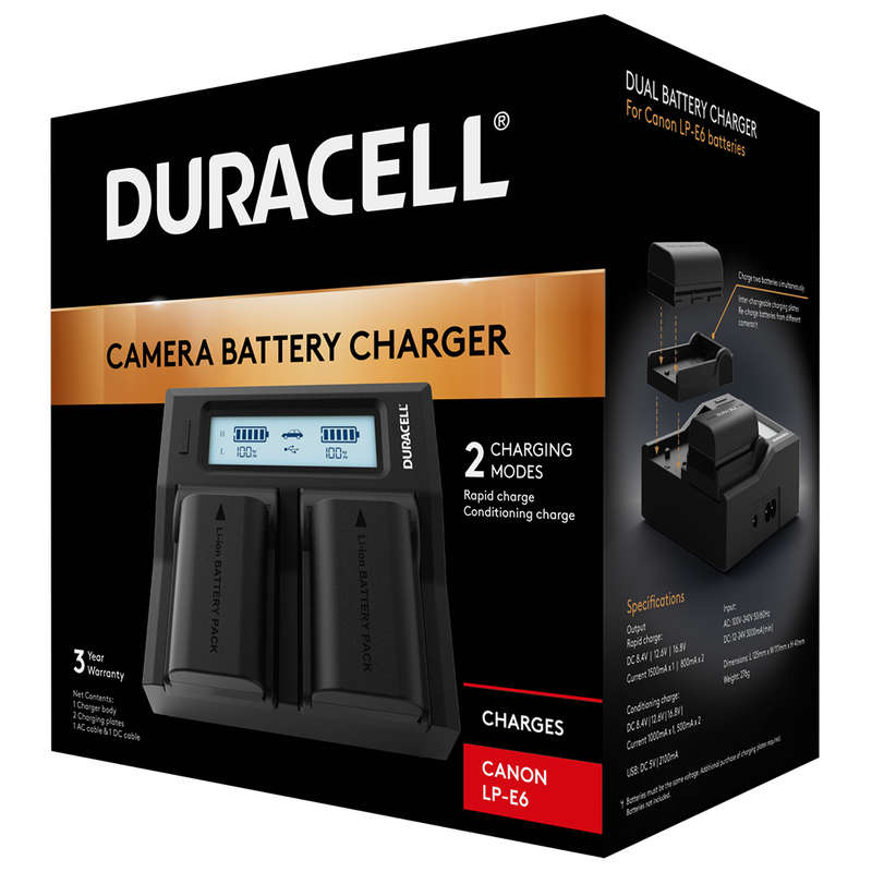 Dual Charger for Canon LP-E6 Batteries by Duracell | DRC6103-EU
