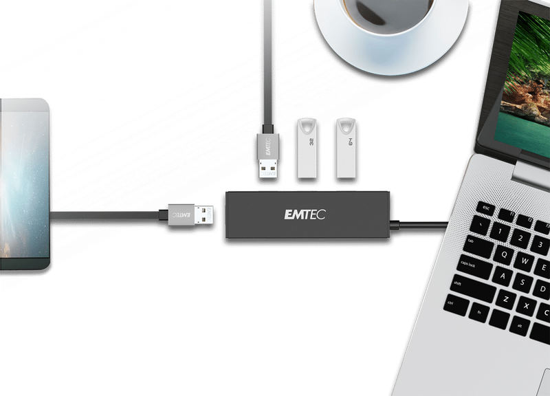 EMTEC 4-Port USB Hub with Integrated USB-A Cable | T620A