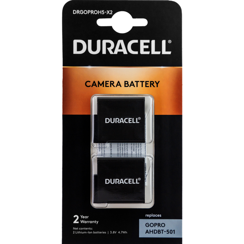2 Pack GoPro Hero 5/6/7 or 8 Batteries by Duracel | DRGOPROH5-X2