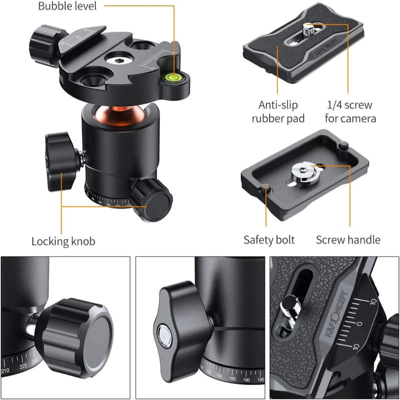 K&F 25mm Ball Head with 8kg payload and 2 Quick Release Plates | KF31.029V3