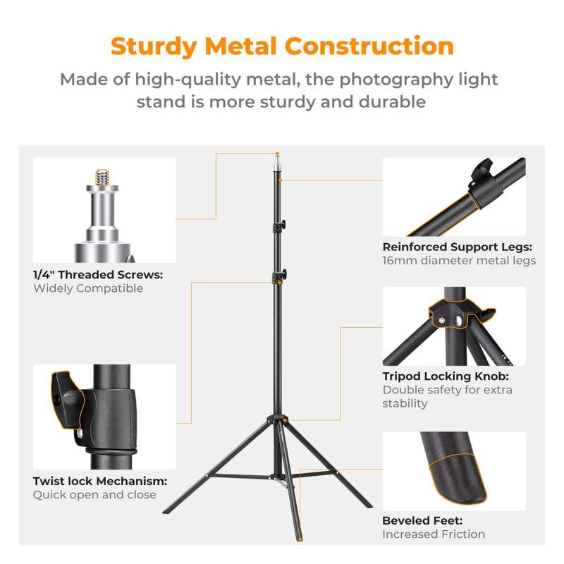 K&F 2m Light Stand for 5kg Loads Ideal for Hobbyist Creators | KF34.041