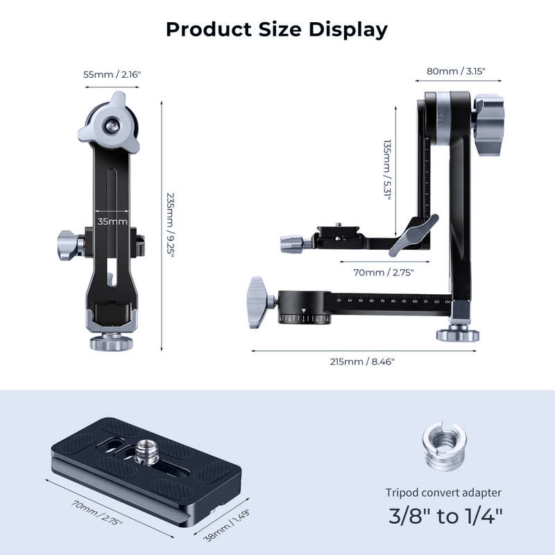 K&F Gimbal Head adjustable on 3 Axes for Long Lens Photography | KF31.052
