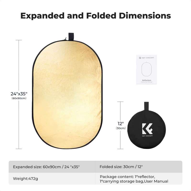 K&F 5-In-1 Collapsible Reflector Oval 60x90cm | KF18.0010