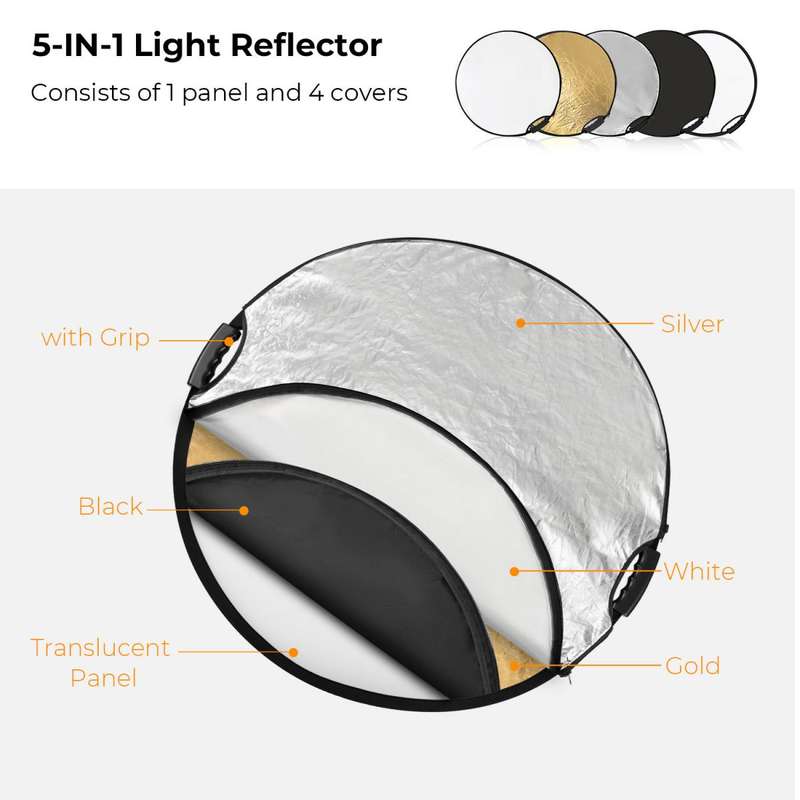 K&F 80cm 5-In-1 Collapsible Reflector Disc with Handles | KF18.0005