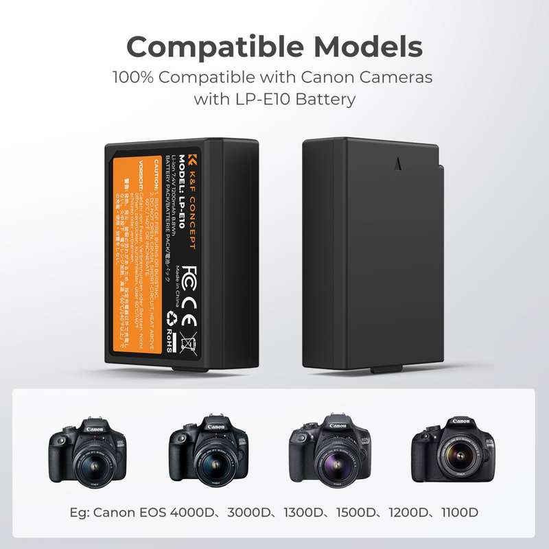 K&F Canon LP-E10 Battery Kit - 2 Batteries and Dual Charger | KF28.0028