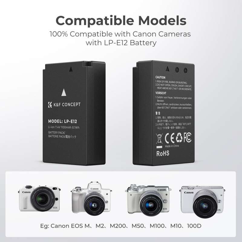 K&F Canon LP-E12 Battery Kit - 2 Batteries and Dual Charger | KF28.0029