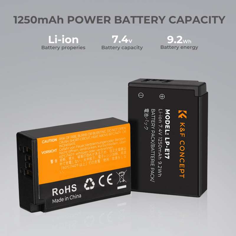 K&F Canon LP-E17 Battery kit - 2 Batteries and Dual Charger | KF28.0014