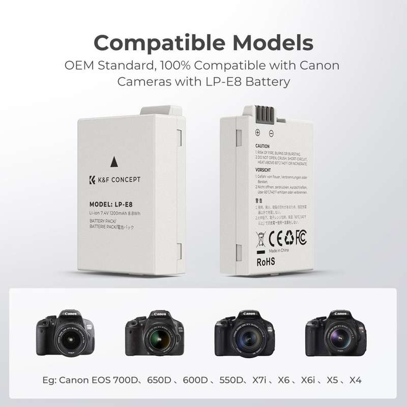 K&F Canon LP-E8 Battery Kit - 2 Batteries and Dual Charger | KF28.0027