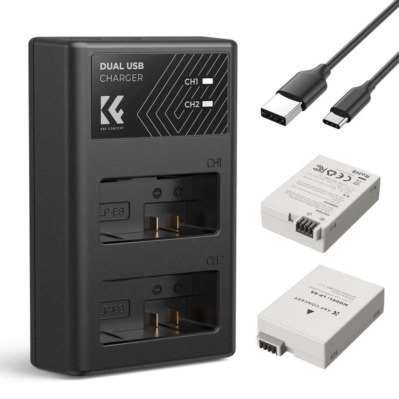 K&F Canon LP-E8 Battery Kit - 2 Batteries and Dual Charger | KF28.0027