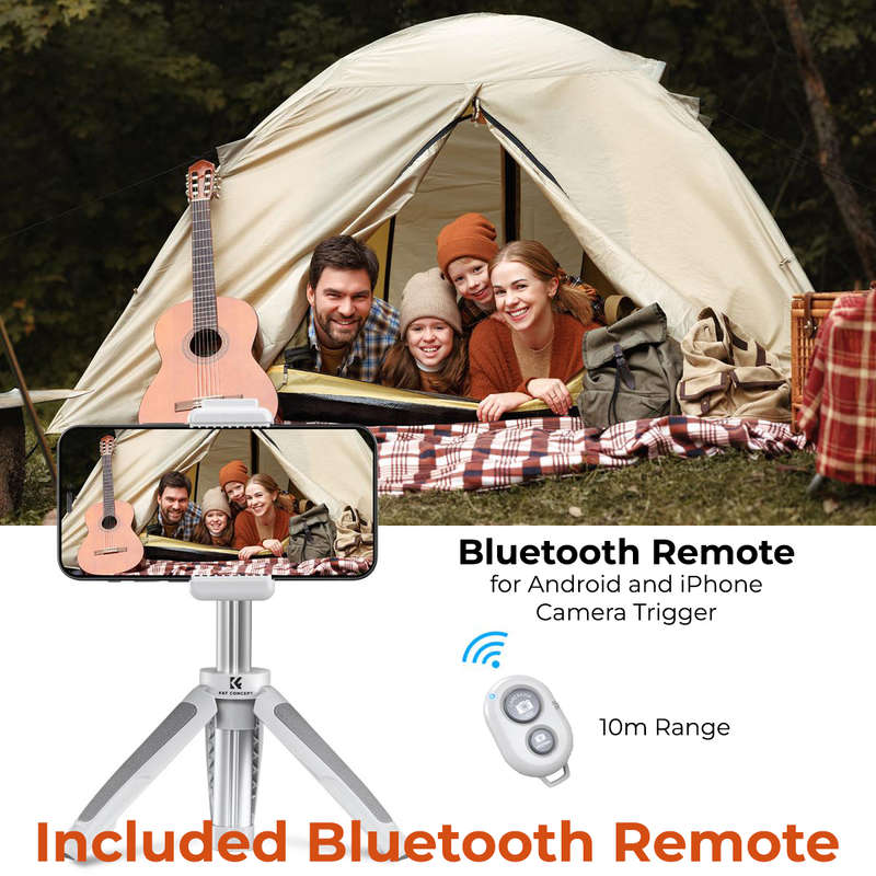 K&F Desktop Tripod (White) with Height Extension Column and Remote | KF09.128V2
