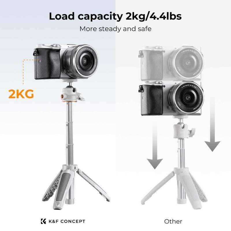 K&F Desktop Tripod (White) with Height Extension Column and Remote | KF09.128V2