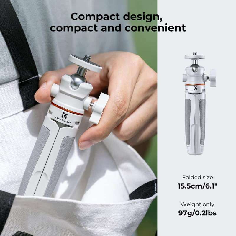 K&F Desktop Tripod (White) with Height Extension Column and Remote | KF09.128V2