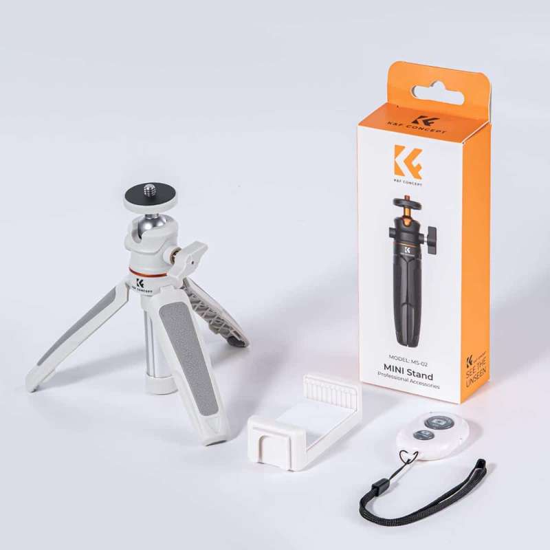 K&F Desktop Tripod (White) with Height Extension Column and Remote | KF09.128V2