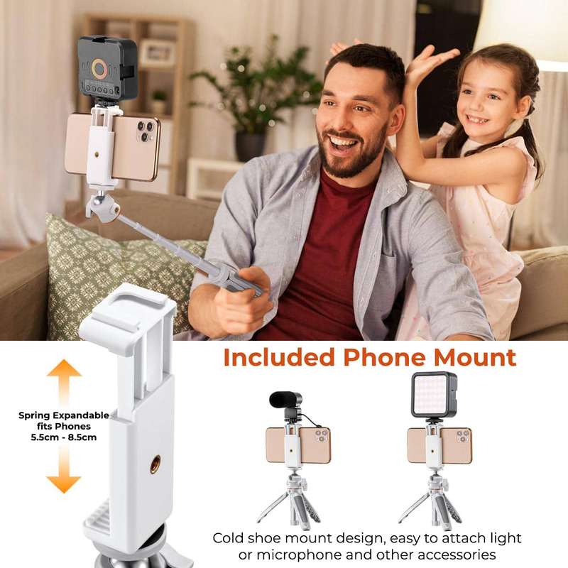K&F Desktop Tripod (White) with Height Extension Column and Remote | KF09.128V2