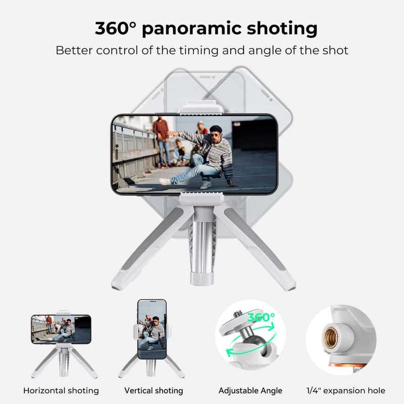 K&F Desktop Tripod (White) with Height Extension Column and Remote | KF09.128V2