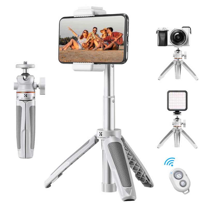 K&F Desktop Tripod (White) with Height Extension Column and Remote | KF09.128V2