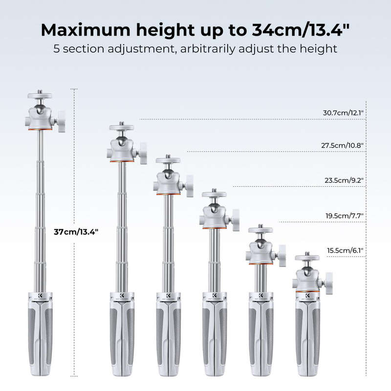 K&F Desktop Tripod (White) with Height Extension Column and Remote | KF09.128V2