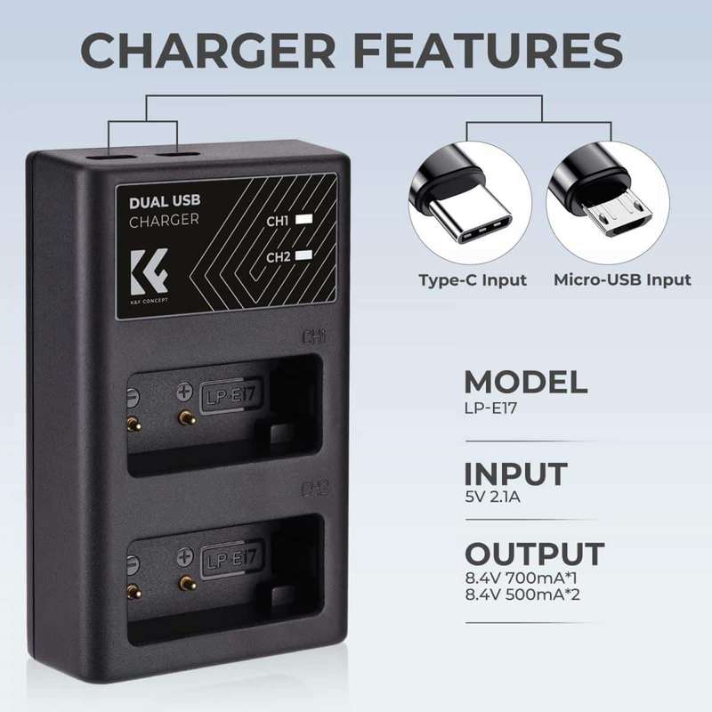 K&F Dual Charger for Canon LP-E17 batteries | KF28.0008
