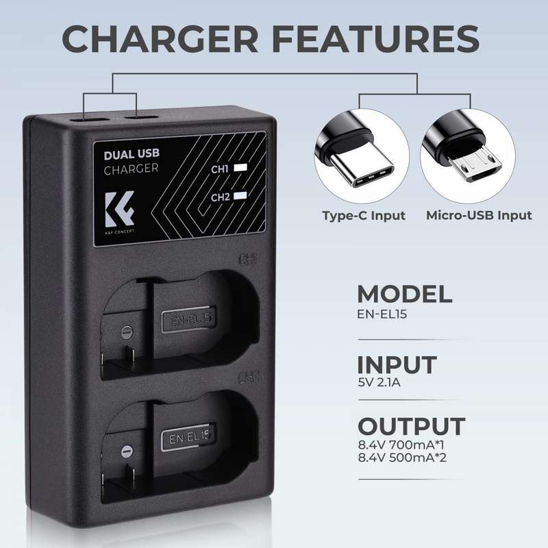 K&F Dual Charger for Nikon EN-EL15 batteries | KF28.0006