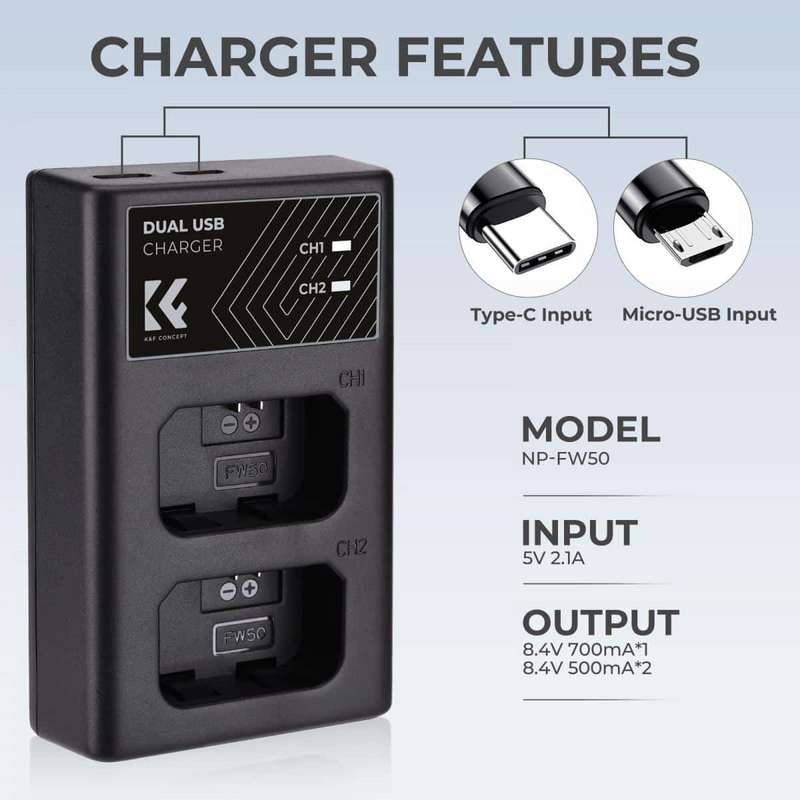 K&F Dual Charger for Sony FW-50 batteries | KF28.0009