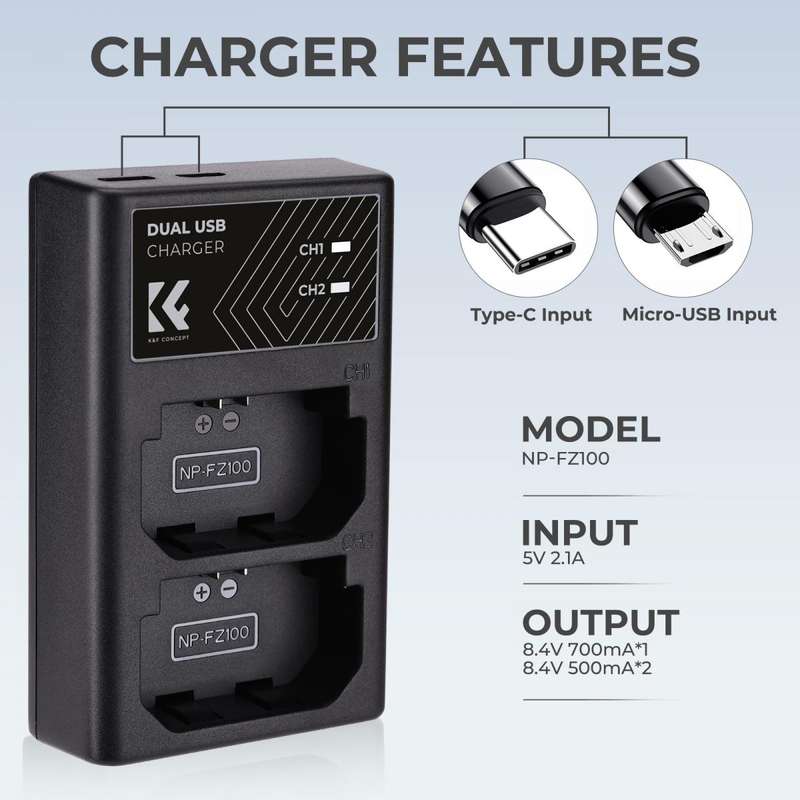 K&F Dual Charger for Sony NP-FZ100 batteries | KF28.0010