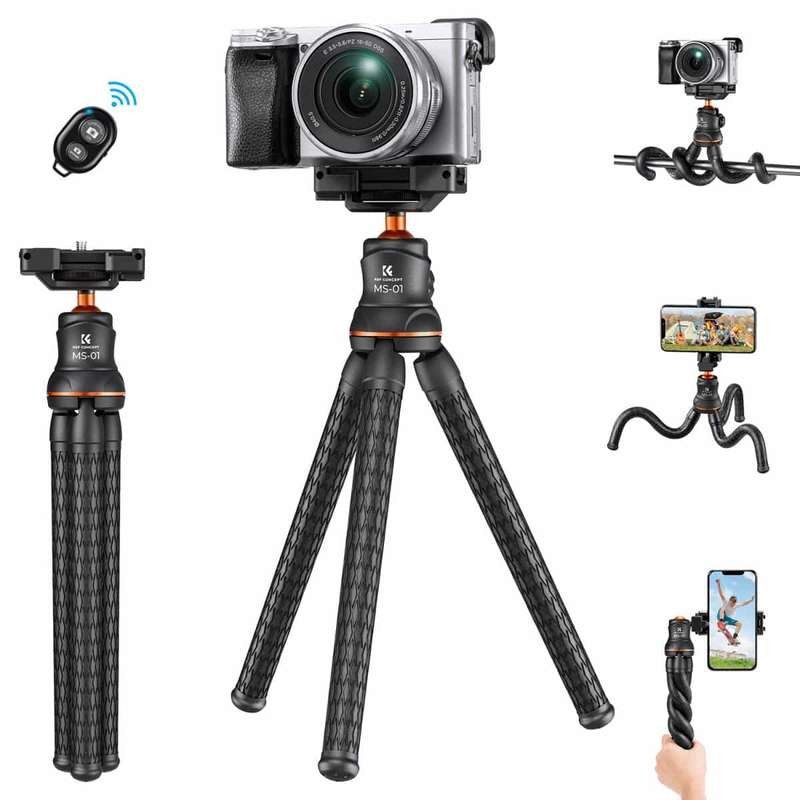 K&F Flexible Mini Tripod with Bendable Legs and Bluetooth Remote | KF09.129