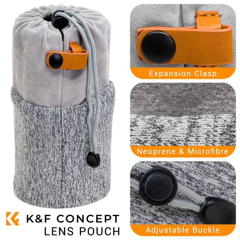 K&F Lens Pouch; Neoprene Padded and Adjustable with a Lens Cloth | KF13.121