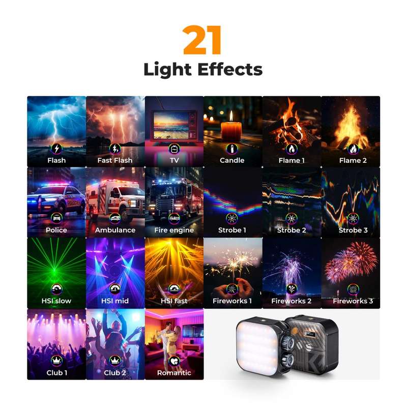 K&F Mini RGB LED Video Light with a Built-in Battery (Black) | KF34.036