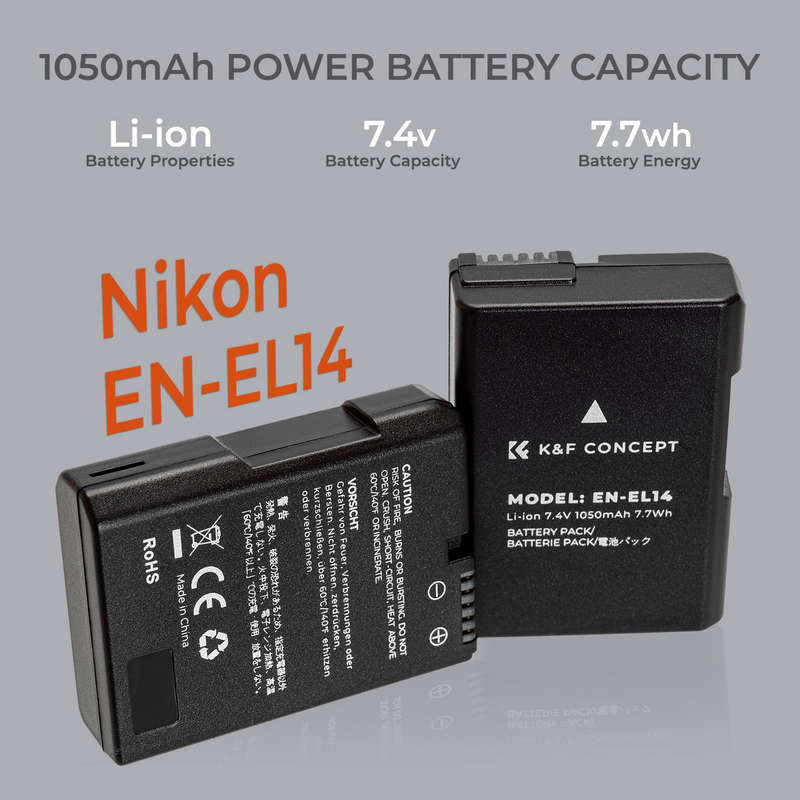 K&F Nikon EN-EL14 Battery Kit - 2 Batteries and Dual Charger | KF28.0020
