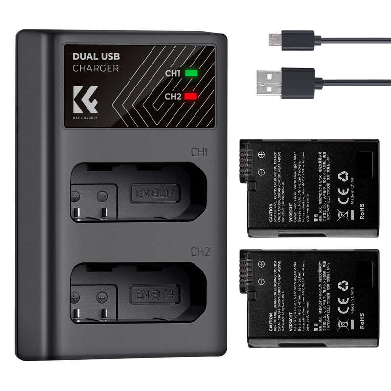 K&F Nikon EN-EL14 Battery Kit - 2 Batteries and Dual Charger | KF28.0020