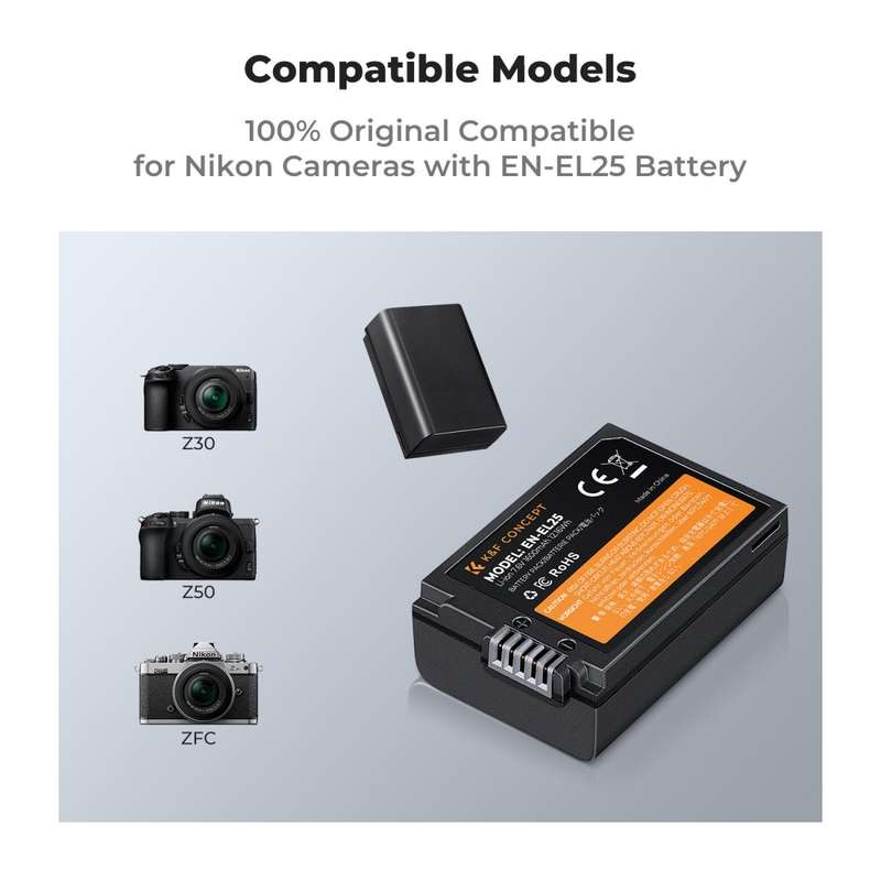 K&F Nikon EN-EL25 Battery Kit - 2 Batteries and Dual Charger | KF28.0031