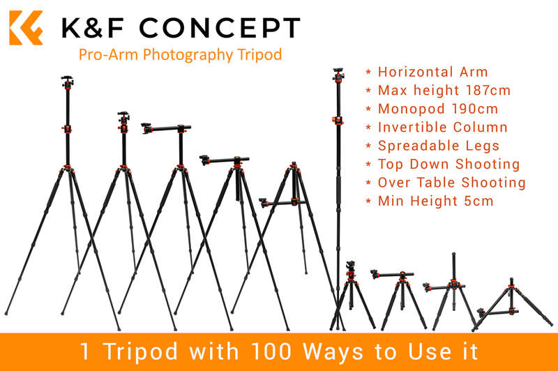 K&F Pro-Arm Tripod for Every Type of Photography Incl. Monopod | KF09.090