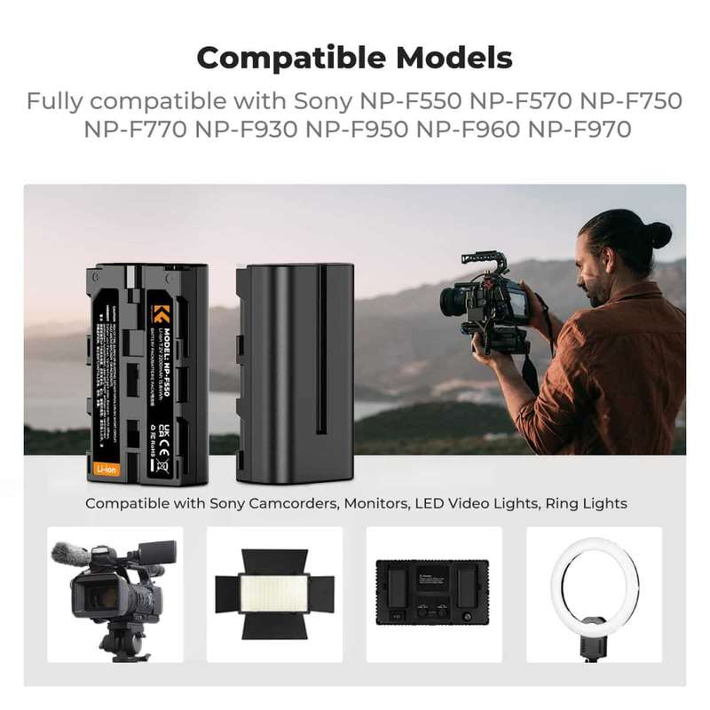 K&F Sony NP-F550 Battery Kit - 2 Batteries and Dual Charger | KF28.0046