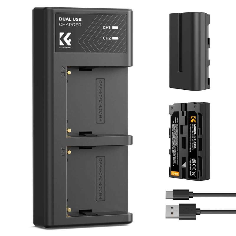K&F Sony NP-F550 Battery Kit - 2 Batteries and Dual Charger | KF28.0046