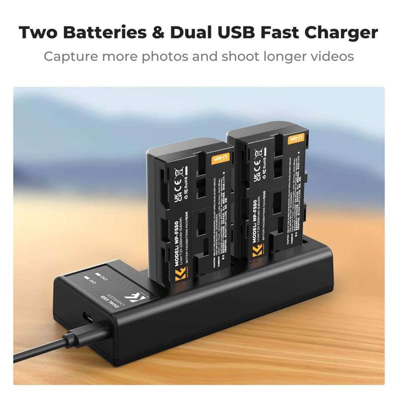 K&F Sony NP-F550 Battery Kit - 2 Batteries and Dual Charger | KF28.0046