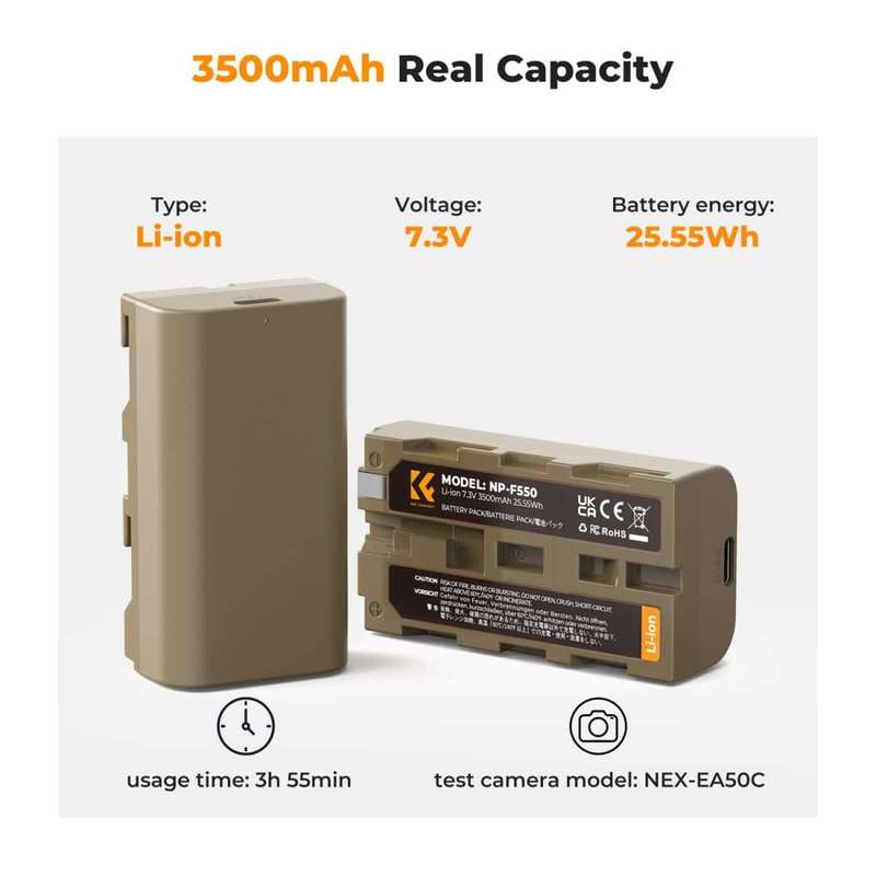 K&F NP-F550 Camera Battery for Sony with USB-C Charging Port | KF28.0035